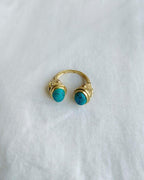 Turquoise double stone gold plated ring front view