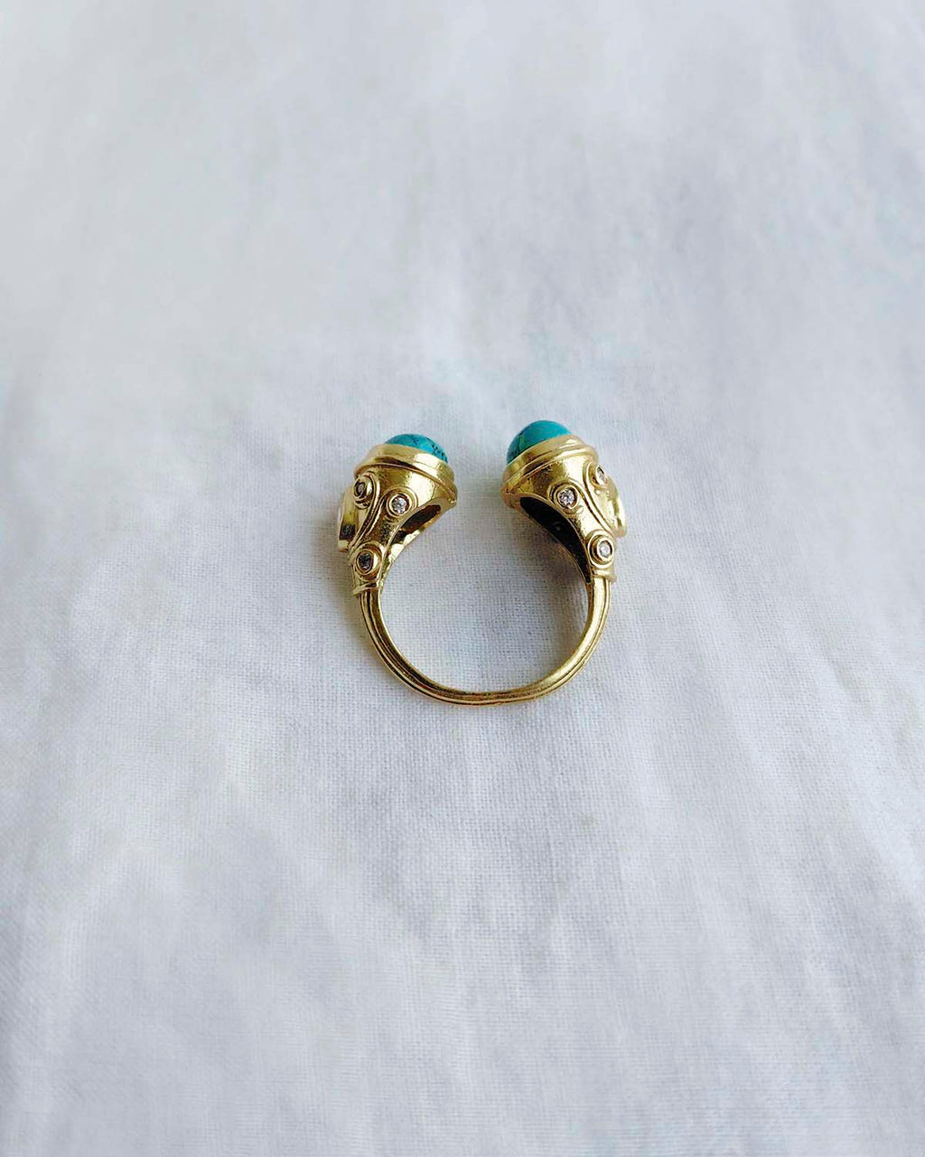 Turquoise double stone gold plated ring back view