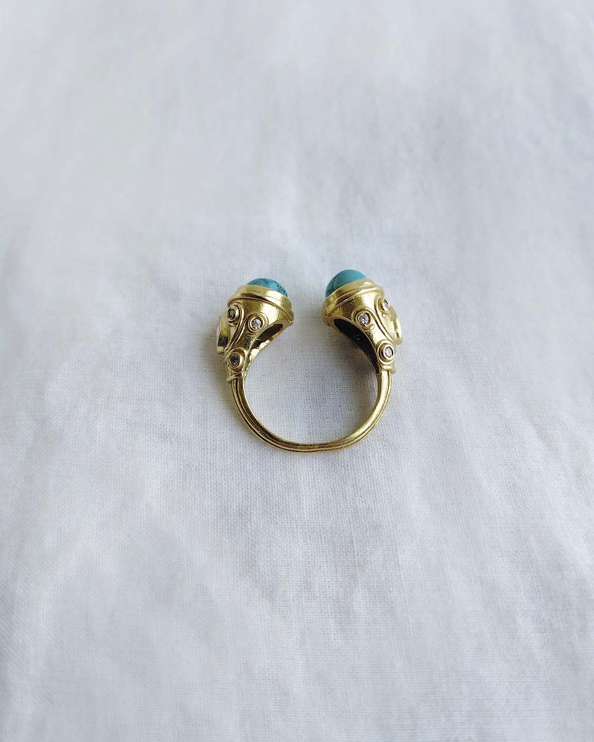 Turquoise double stone gold plated ring back view