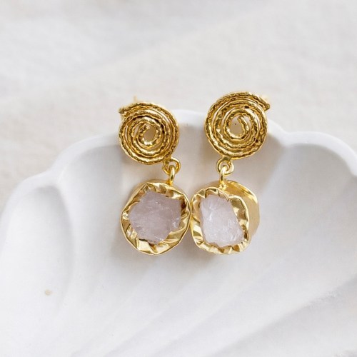 Spiral Stud Moonstone Dangle Earrings with 18K Gold Plating