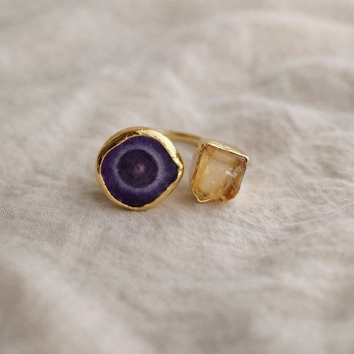 Amethyst Citrine Statement Ring