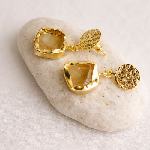 Premium Citrine Stone Statement Earrings with 18K gold plating