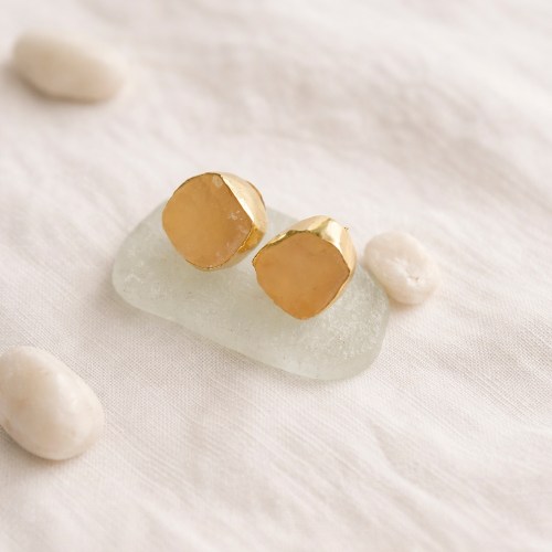 Citrine gemstone stud earrings in 18K gold plated setting for women