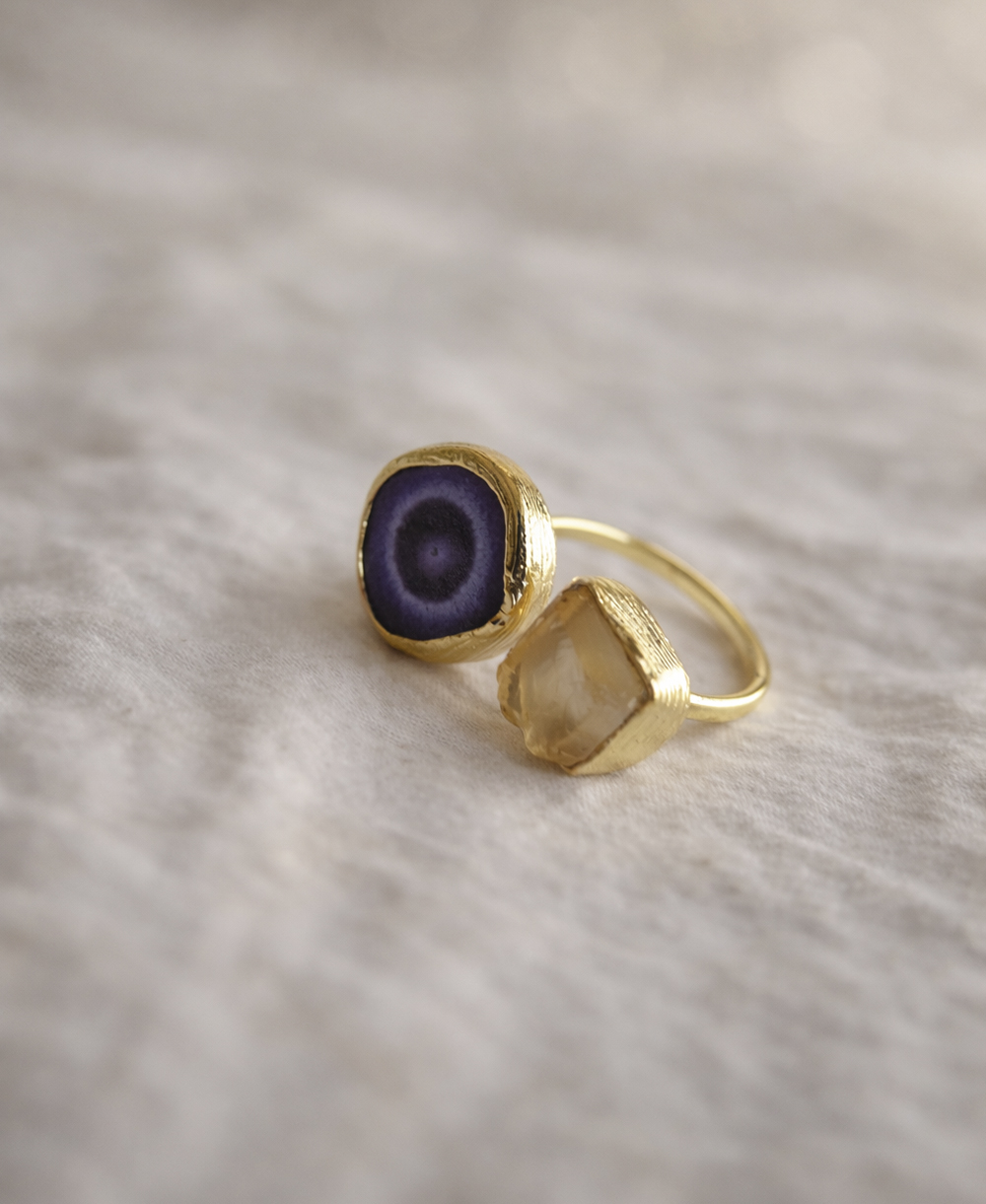 Amethyst Citrine Open Statement Ring 2 18K Gold Plated Amethyst Citrine Ring